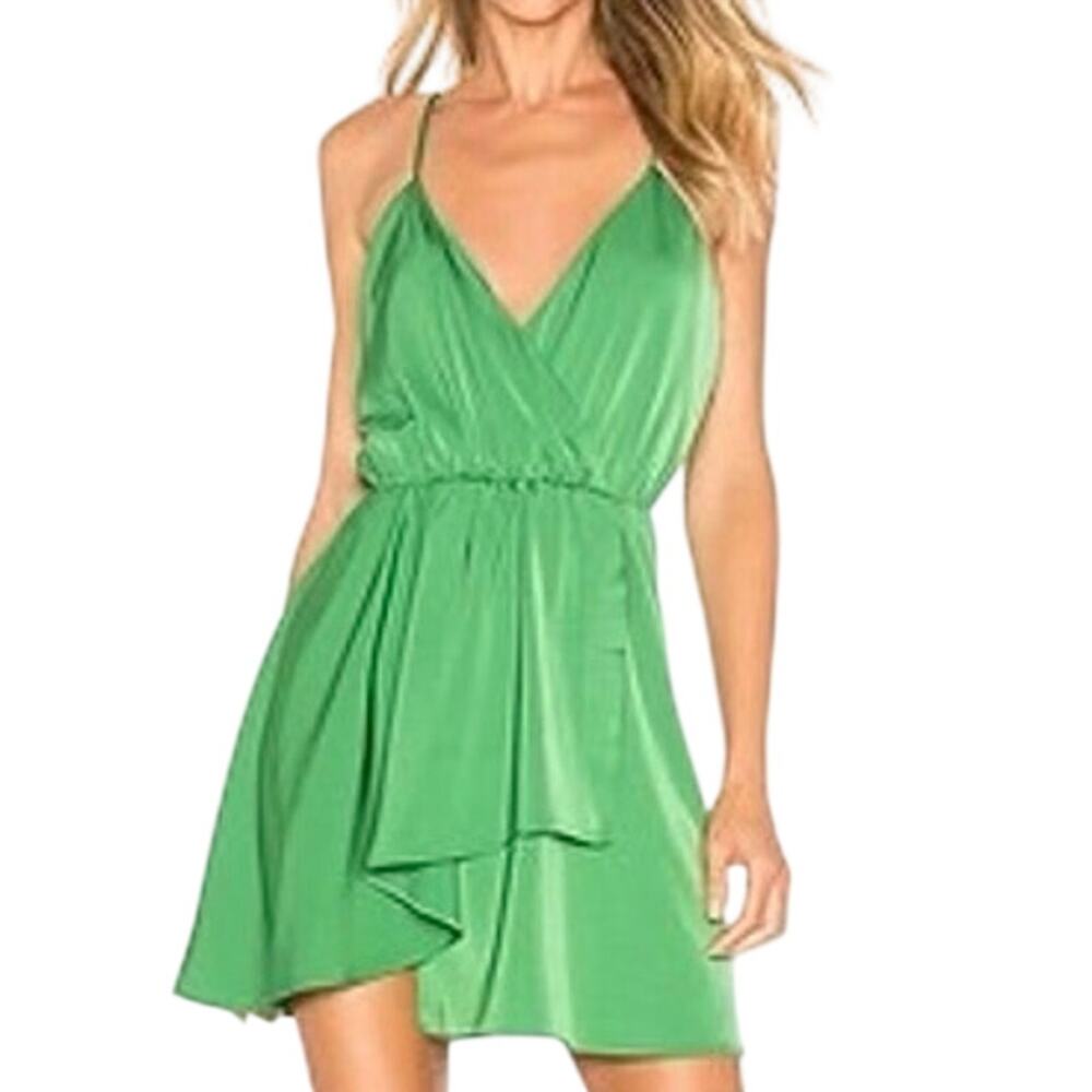 NBD Revolve Kelly Green Mini Dress Faux Wrap Draped Asymmetrical - Sz Large